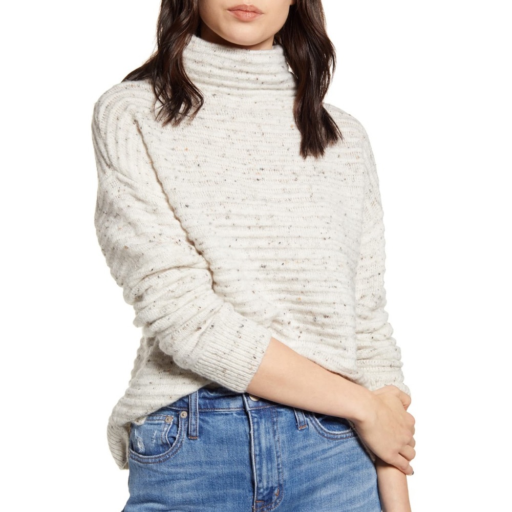 Madewell Belmont Donegal Mock Neck Sweater in Snow